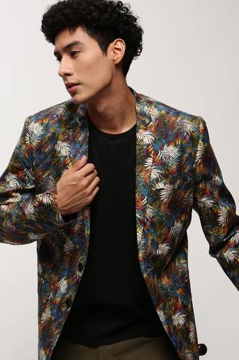 Men's Notched Lapel Printed Multi Single-Breasted Blazer