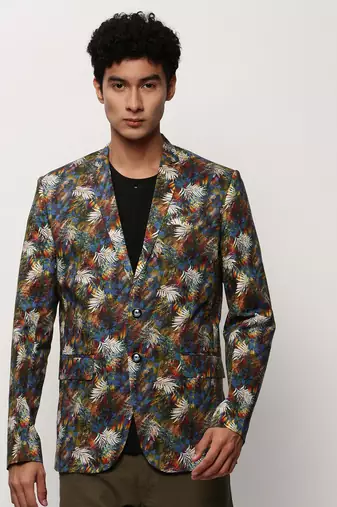 Men's Notched Lapel Printed Multi Single-Breasted Blazer