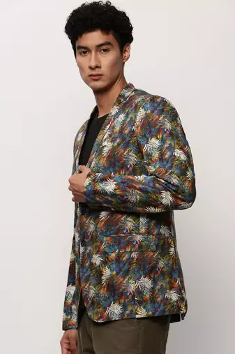 Men's Notched Lapel Printed Multi Single-Breasted Blazer