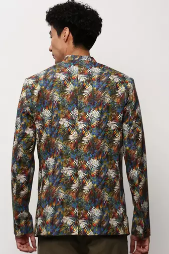 Men's Notched Lapel Printed Multi Single-Breasted Blazer