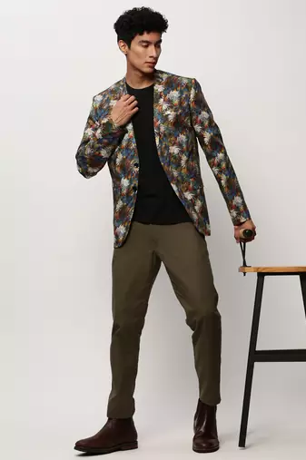 Men's Notched Lapel Printed Multi Single-Breasted Blazer