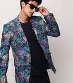 SHOWOFF Men's Notched Lapel Printed Blue Single-Breasted Blazer