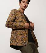 Men's Notched Lapel Printed Mustard Single-Breasted Blazer