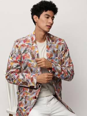 Men's Notched Lapel Printed Multi Single-Breasted Blazer 1