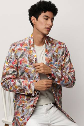 Men's Notched Lapel Printed Multi Single-Breasted Blazer