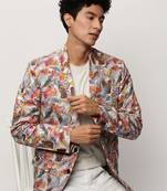 Men's Notched Lapel Printed Multi Single-Breasted Blazer