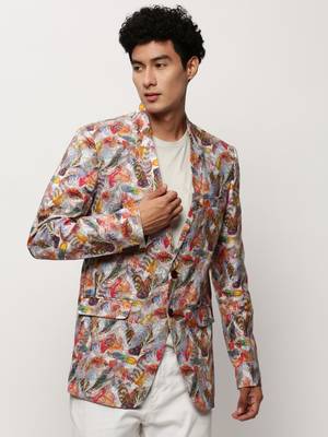 Men's Notched Lapel Printed Multi Single-Breasted Blazer 2