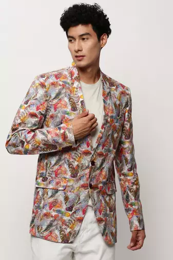 Men's Notched Lapel Printed Multi Single-Breasted Blazer