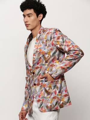 Men's Notched Lapel Printed Multi Single-Breasted Blazer 3