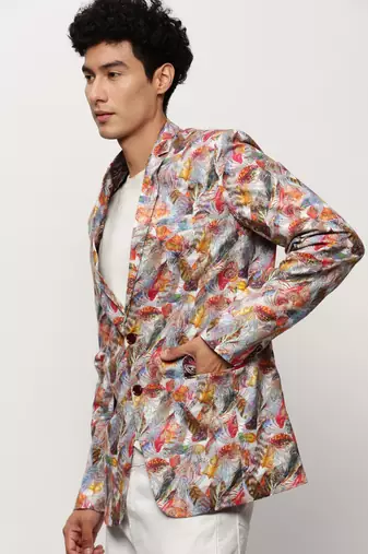 Men's Notched Lapel Printed Multi Single-Breasted Blazer