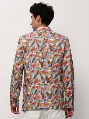Men's Notched Lapel Printed Multi Single-Breasted Blazer 4