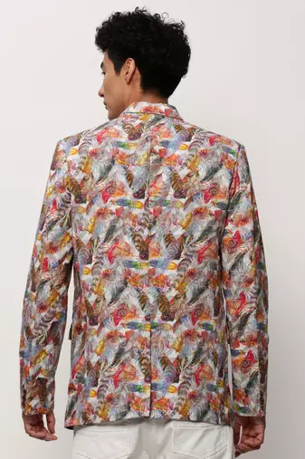 Men's Notched Lapel Printed Multi Single-Breasted Blazer