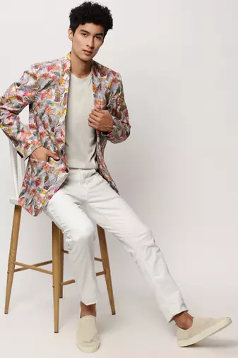 Men's Notched Lapel Printed Multi Single-Breasted Blazer