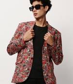 Men's Notched Lapel Printed Rust Single-Breasted Blazer