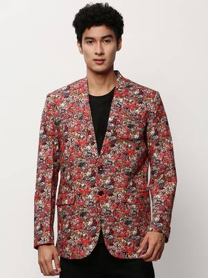 Men's Notched Lapel Printed Rust Single-Breasted Blazer 2