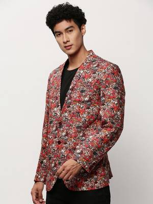 Men's Notched Lapel Printed Rust Single-Breasted Blazer 3