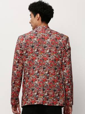 Men's Notched Lapel Printed Rust Single-Breasted Blazer 4