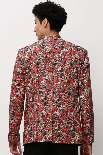 Men's Notched Lapel Printed Rust Single-Breasted Blazer