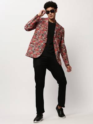 Men's Notched Lapel Printed Rust Single-Breasted Blazer 5