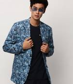 SHOWOFF Men's Notched Lapel Printed Blue Single-Breasted Blazer