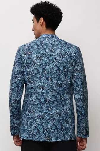 SHOWOFF Men's Notched Lapel Printed Blue Single-Breasted Blazer