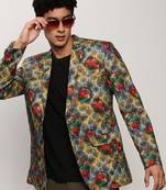 Men's Notched Lapel Printed Grey Single-Breasted Blazer