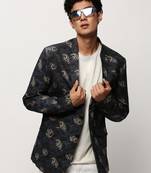 Men's Notched Lapel Printed Black Single-Breasted Blazer