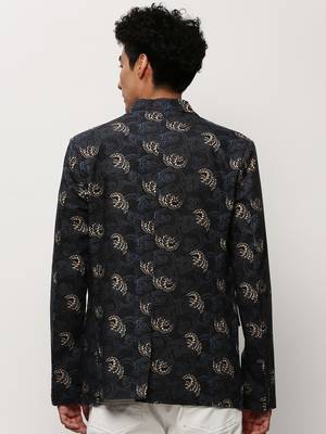 Men's Notched Lapel Printed Black Single-Breasted Blazer 4