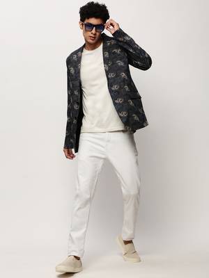 Men's Notched Lapel Printed Black Single-Breasted Blazer 5