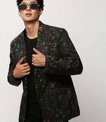 SHOWOFF Men's Notched Lapel Printed Black Single-Breasted Blazer