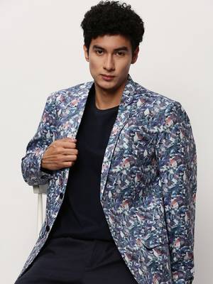 Men's Notched Lapel Printed White Single-Breasted Blazer 1