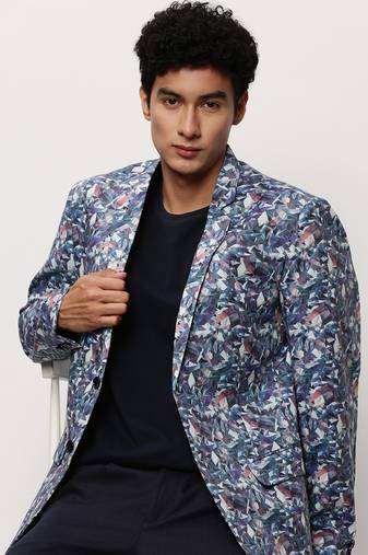 Men's Notched Lapel Printed White Single-Breasted Blazer