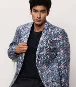 Men's Notched Lapel Printed White Single-Breasted Blazer