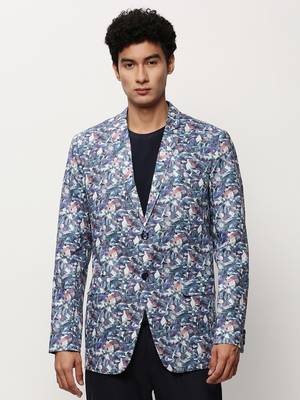 Men's Notched Lapel Printed White Single-Breasted Blazer 2