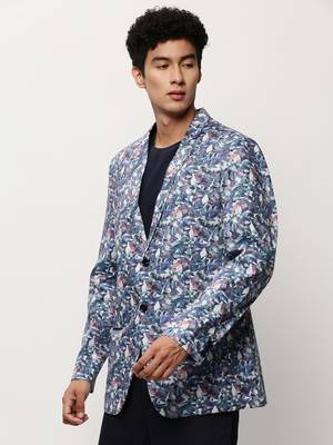 Men's Notched Lapel Printed White Single-Breasted Blazer 3