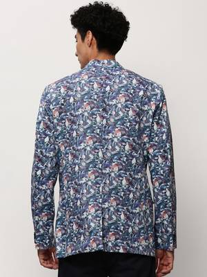 Men's Notched Lapel Printed White Single-Breasted Blazer 4