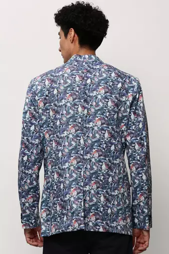 Men's Notched Lapel Printed White Single-Breasted Blazer