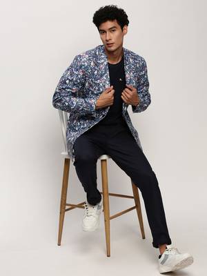 Men's Notched Lapel Printed White Single-Breasted Blazer 5