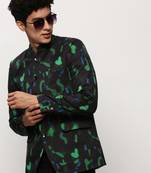 Men's Mandarin Collar Printed Black Bandhgala Blazer