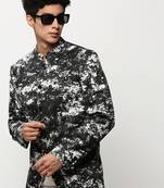 SHOWOFF Men's Mandarin Collar Printed Black Bandhgala Blazer
