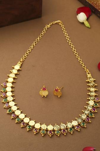 Multicolour Gold Plated Laxmi Motif Necklace Set