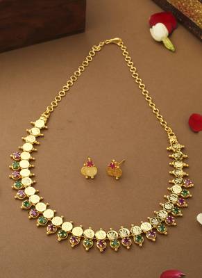 Multicolour Gold Plated Laxmi Motif Necklace Set 1