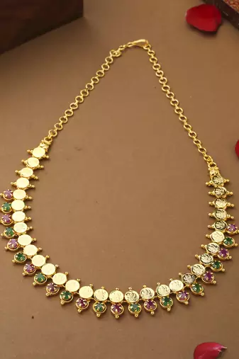 Multicolour Gold Plated Laxmi Motif Necklace Set