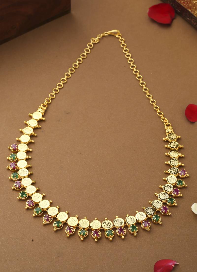 Multicolour Gold Plated Laxmi Motif Necklace Set