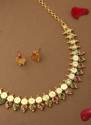 Multicolour Gold Plated Laxmi Motif Necklace Set 4