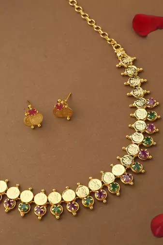 Multicolour Gold Plated Laxmi Motif Necklace Set