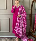 Gajri Women Embroidered Viscose Straight Kurta Pant Dupatta Set