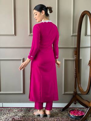 Gajri Women Embroidered Viscose Straight Kurta Pant Dupatta Set 2