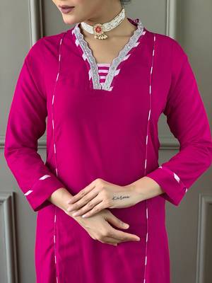 Gajri Women Embroidered Viscose Straight Kurta Pant Dupatta Set 3