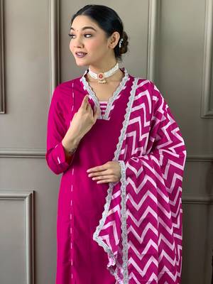 Gajri Women Embroidered Viscose Straight Kurta Pant Dupatta Set 5